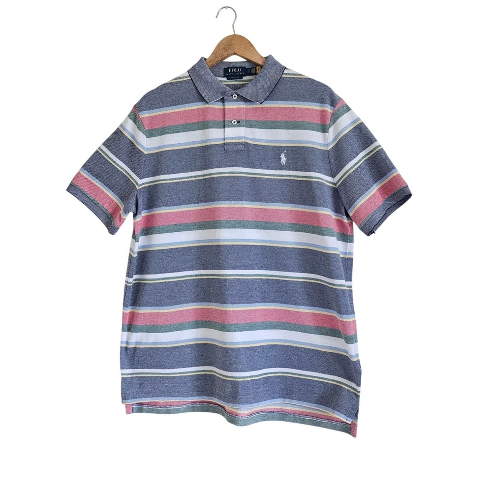 Polo Ralph Lauren Mens Pastel Stripe Pony Polo Shirt Sz L Cotton Coastal Preppy